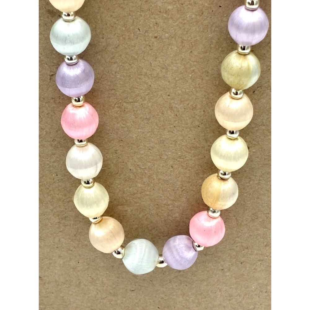 Vintage Pastel Silk Thread Wrapped Bead Necklace 28 Inch No Clasp